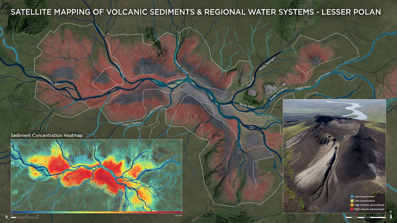 Processed satellite view highlighting sediment accumulation zones along waterways in Polish highland reserves